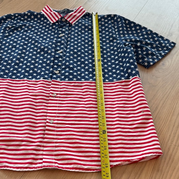 Amazon Men's Short-Sleeve Star & Stripe Button-Down Shirt - Navy/Red/White - Picture 2 of 6